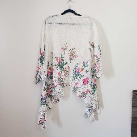 Drapers & Damons Floral Lace Asymmetrical Open Cardigan Womens‎ XL Cottagecore - Picture 2 of 7